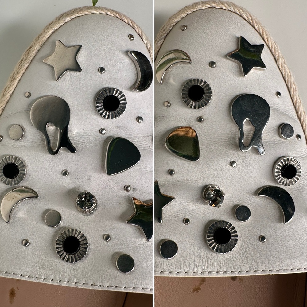TOD’S White Leather Espadrille Loafers Star Moon Studded Driving Flats 36.5/6.5 - Picture 5 of 12